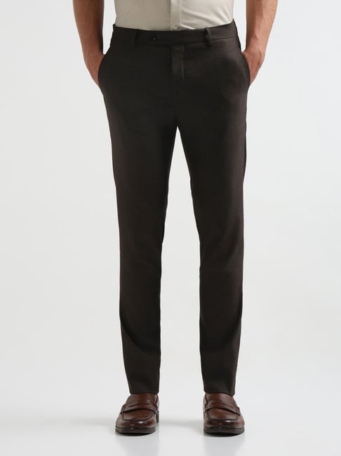 Arrow Brown Slim Fit Self Pattern Trousers-picture-30