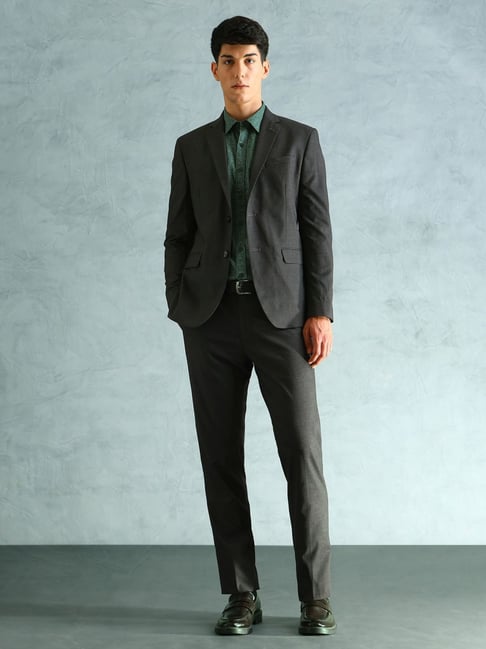 Arrow Grey Regular Fit Self Pattern Two Piece Suit