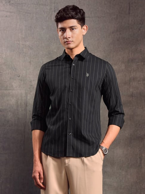 U.S. Polo Assn. Denim Co. Black Cotton Slim Fit Striped Shirt-picture-33
