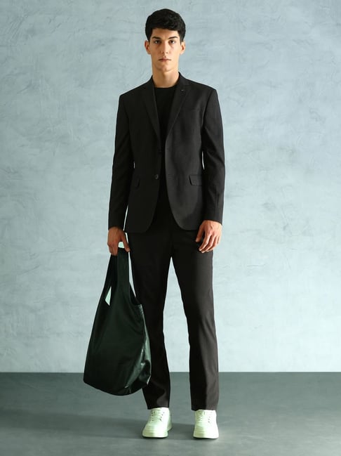 Arrow Grey Regular Fit Self Pattern Two Piece Suit