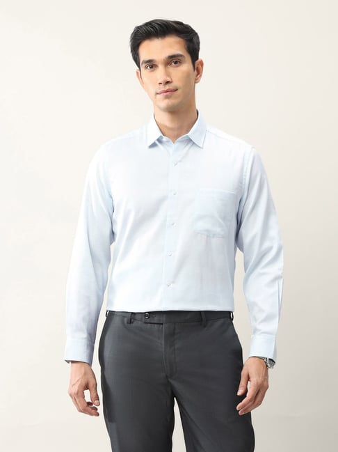 Arrow Blue Cotton Regular Fit Self Pattern Shirt-picture-20