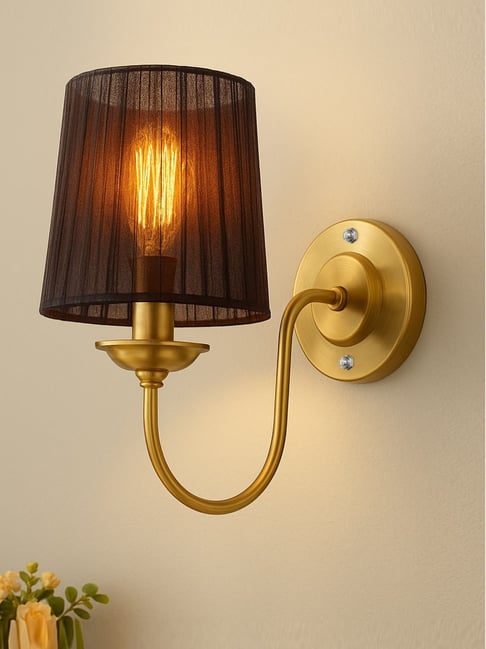 Antique Brass Industrial Wall Sconce with Black Fabric Shade Vintage E27 Light for Living Room