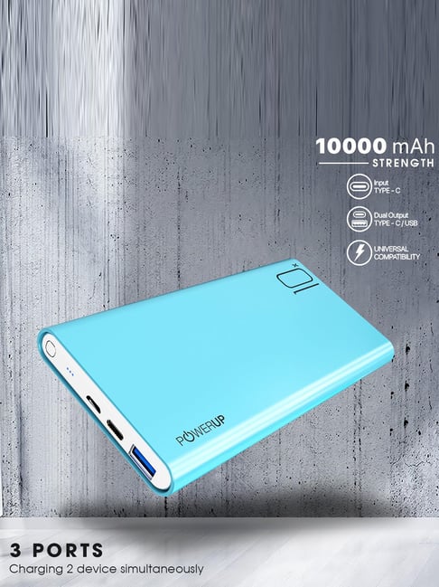 Powerup Boost 10000 Mah Power Bank Fast Charging with 3 Ports Micro - Blue