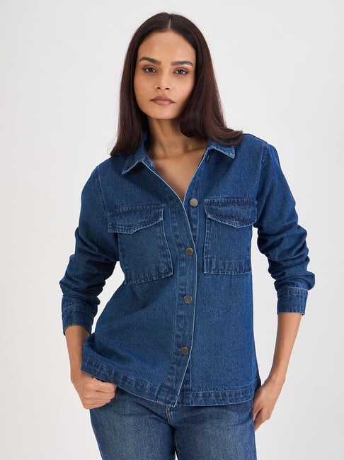 FEMMELLA Blue Denim Solid Shirt-picture-32