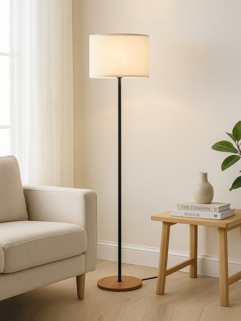 Modern Farmhouse Boho Floor Lamp with Red Linen Shade