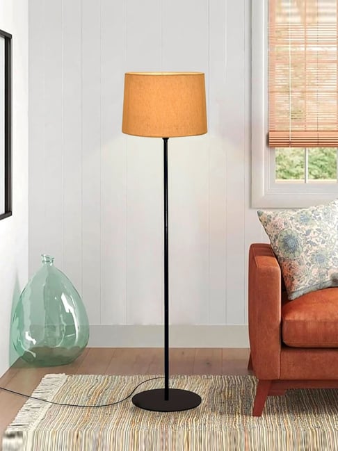 Modern Farmhouse Boho Floor Lamp with Yellow Linen Shade