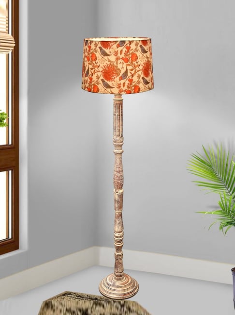 Rustic Walnut Wood Floor Lamp with Multicolor Shade Roman Voyage