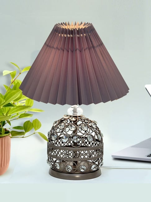 Homesake Crystal Table Lamp Desk Globe Lamp for Living Room Kids Room Grey  Pleated Fabric Shade