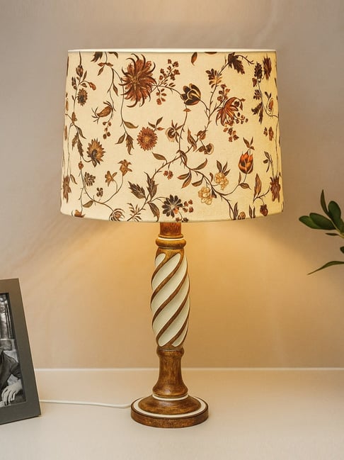Homesake Antique White Twister Wood Table lamp Rustic Farmhouse Bedside  Light Floral Vine Shade - Main Image