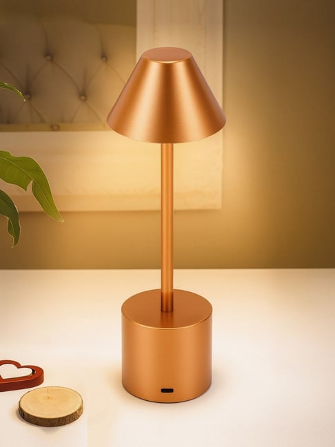 Homesake Rose Gold Portable Table Lamp with Wireless Charging 3-Color  Touch Control Metal Cone