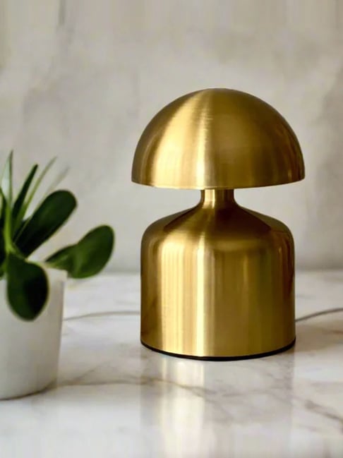 Gold Portable Table Lamp with Wireless Charging Dimming & 3-Color Touch Control Metal Mushroom