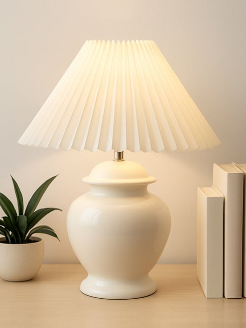 Buy White Ceramic Table Lamp with Pleated Modern Nordic Bedside