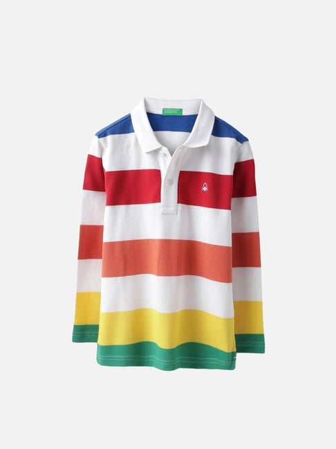 United Colors of Benetton Boys Multicolored Cotton Striped Polo T-Shirt