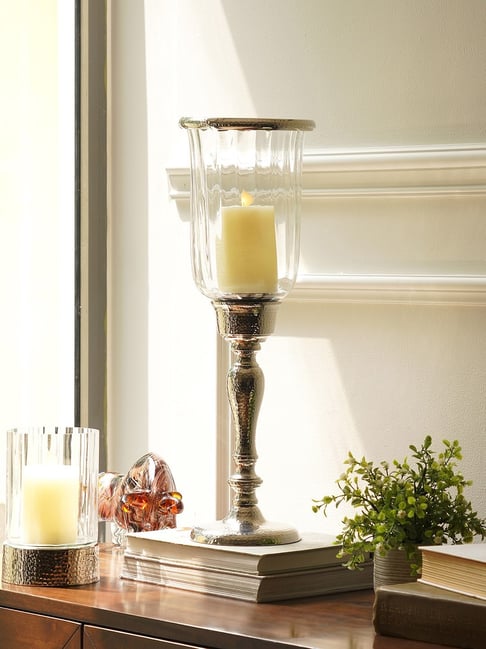 Pure Home and Living Silver Hammered Hurricane Candle Holder with Stand-picture-14