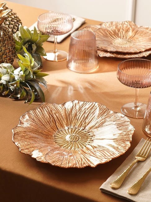 Pure Home and Living Copper & Gold Glass Flower Shaped Dinner Plates - Set of 2-picture-37