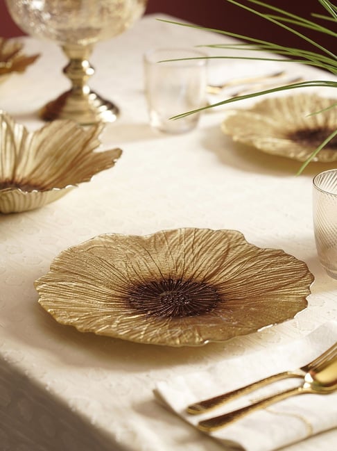 Pure Home and Living Gold & Brown Glass Flower Shaped Dinner Plates - Set of 2-picture-27