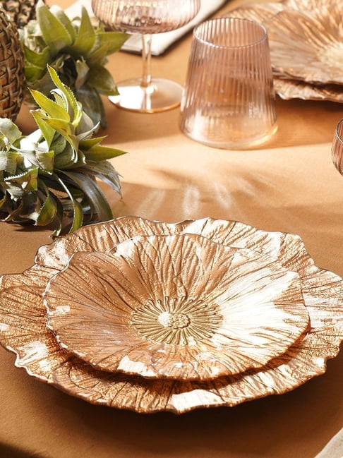 Pure Home and Living Copper & Gold Glass Flower Shaped Dessert Plates - Set of 2-picture-38