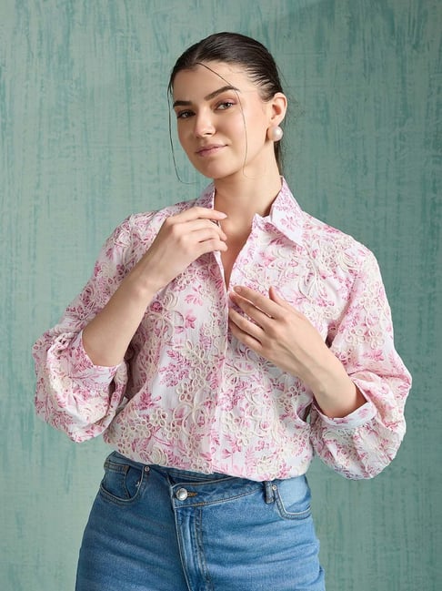 House of Mira Pink Polyester Regular Fit Shirt