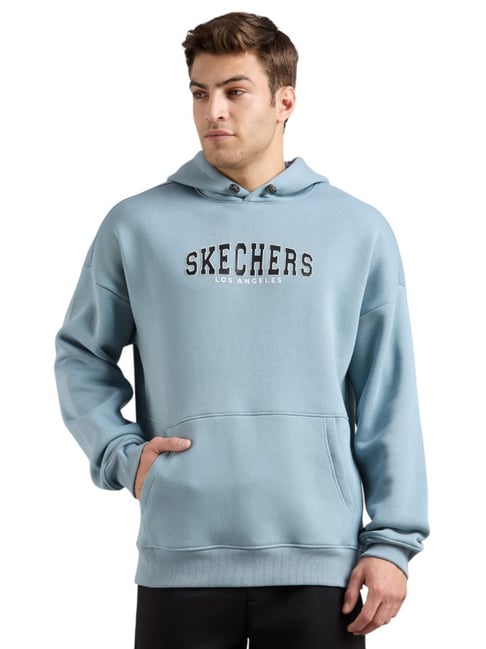 Skechers Blue Comfort Fit Logo Printed Hoodie