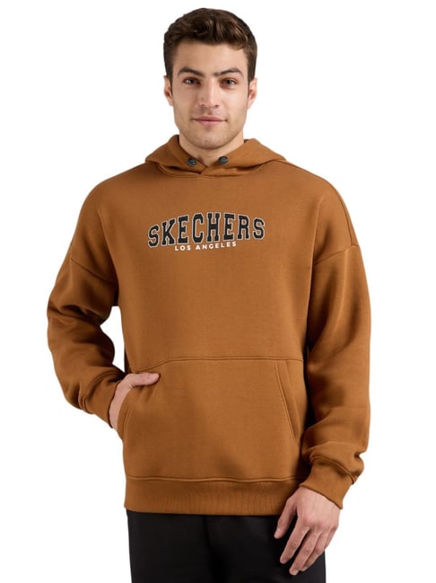 Skechers Brown Comfort Fit Logo Printed Hoodie