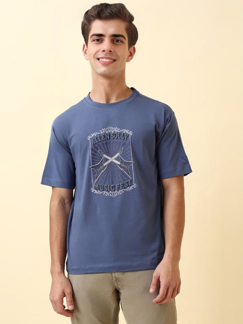 Allen Solly Blue Cotton Loose Fit Printed T-Shirt-picture-37
