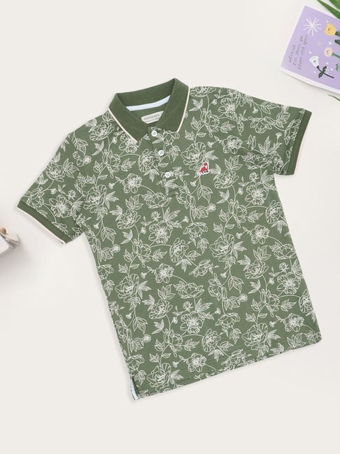 Pantaloons Junior Boys Elm Green Printed Polo T-Shirt