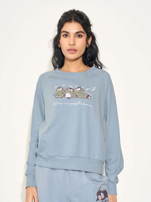 Dreamz By Pantaloons Blue Fog Relaxed Fit Printed Sleepwear Sweatshirt-picture-19