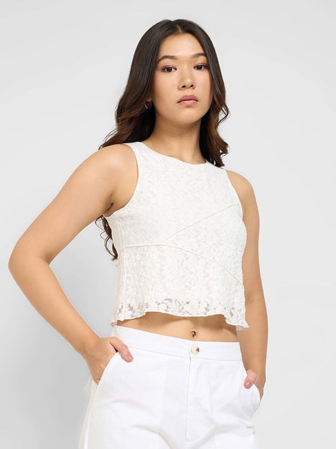 Honey By Pantaloons Bright White Slim Fit Self Pattern Top-picture-18