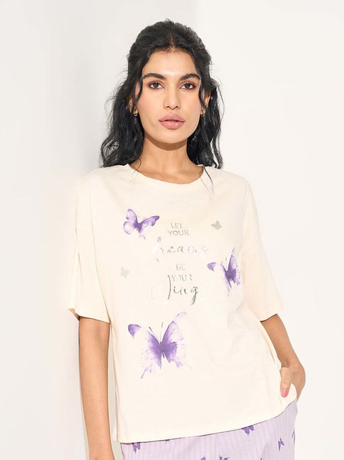 Dreamz By Pantaloons Beige Relaxed Fit Printed Sleepwear T-Shirt-picture-37