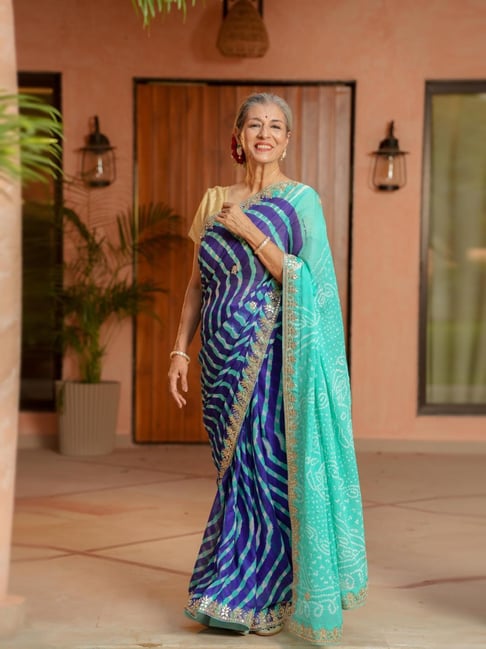 Zari Jaipur Green Chiffon Embroidered Saree With Unstitched Blouse Piece-picture-31