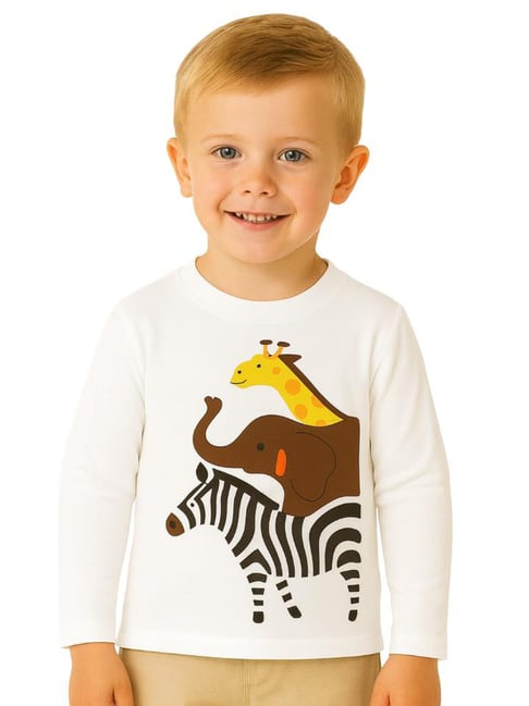 Zip Zap Zoop Boys White Cotton Printed T-Shirt
