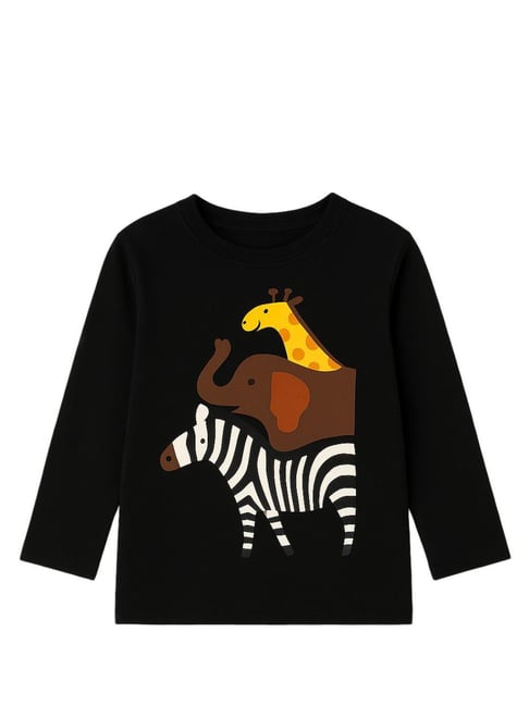 Zip Zap Zoop Boys Black Cotton Printed T-Shirt
