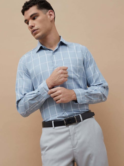 Code By Lifestyle Light Blue Regular Fit Checks Shirt-picture-10