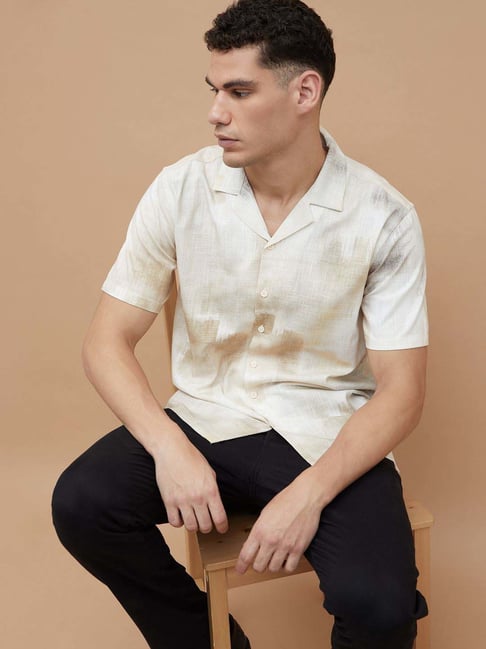 Code By Lifestyle Beige Regular Fit Printed Shirt-picture-18
