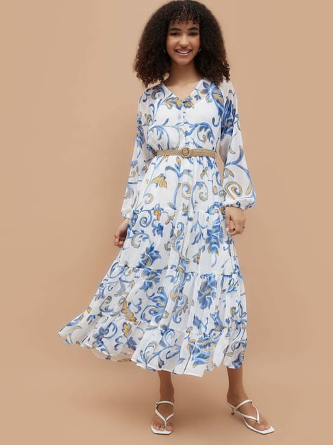 Colour Me By Melange White Regular Fit Printed Dress With Inner-picture-19