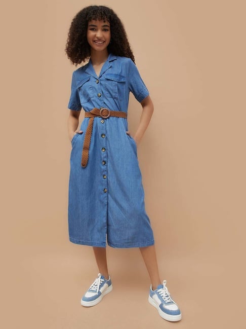 Fame Forever By Lifestyle Mid Blue Cotton Regular Fit Dress-picture-17