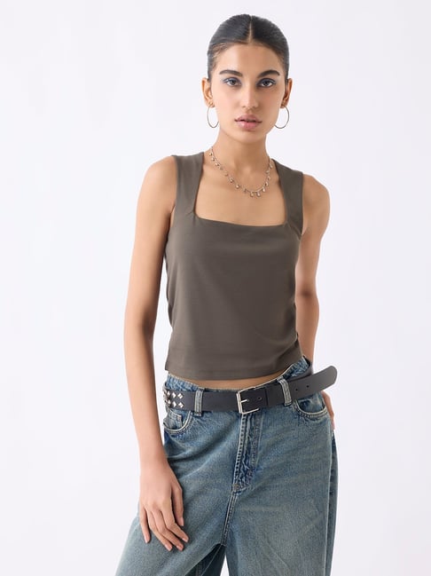 nuon women Nuon by Westside Olive Solid Tank Top-picture-17