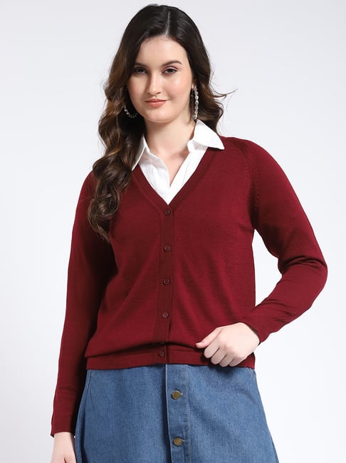 Monte Carlo Maroon Wool Regular Cardigan