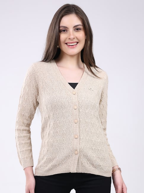 Monte Carlo Beige Wool Regular Woven Design Cardigan-picture-37