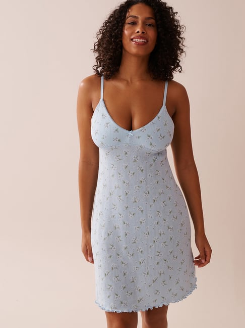 La Vie En Rose Blue Polyester Floral Chemise-picture-13