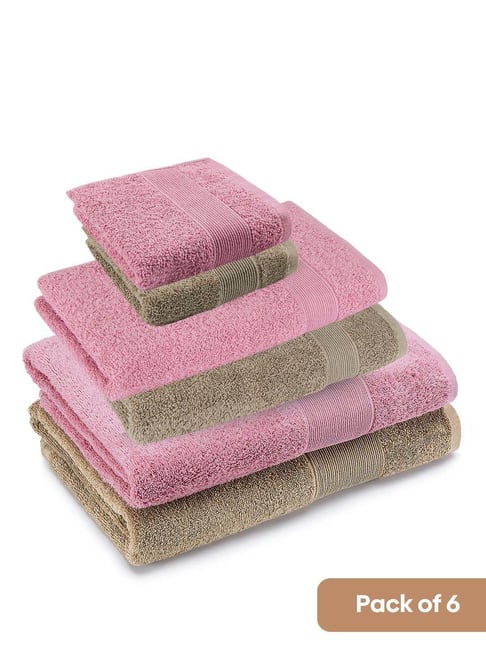 Haus & Kinder Cameo Pink& Taupe Cotton Bath Towel Pack of 6