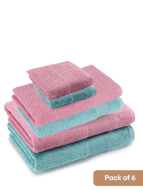 Haus & Kinder Cameo Pink& Coastal Blue Cotton Bath Towel Pack of 6