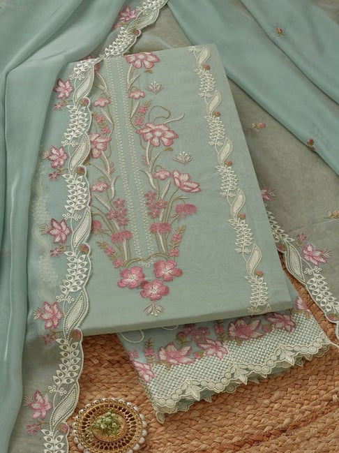 sachin and babi light blue dress Kantha stitch Dress Material Salwar Suit 3 Piece (white colour)