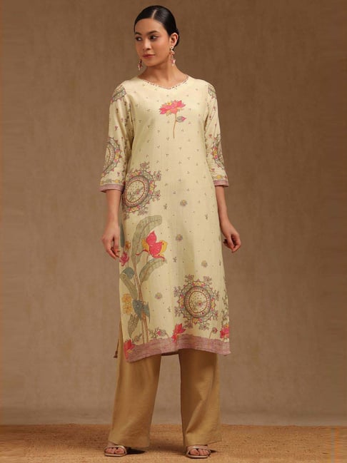 Soch Beige Linen Regular Fit Floral Print Kurta-picture-21