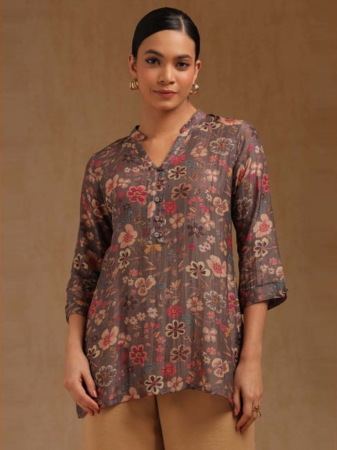 Soch Grey Regular Fit Floral Print Tunic