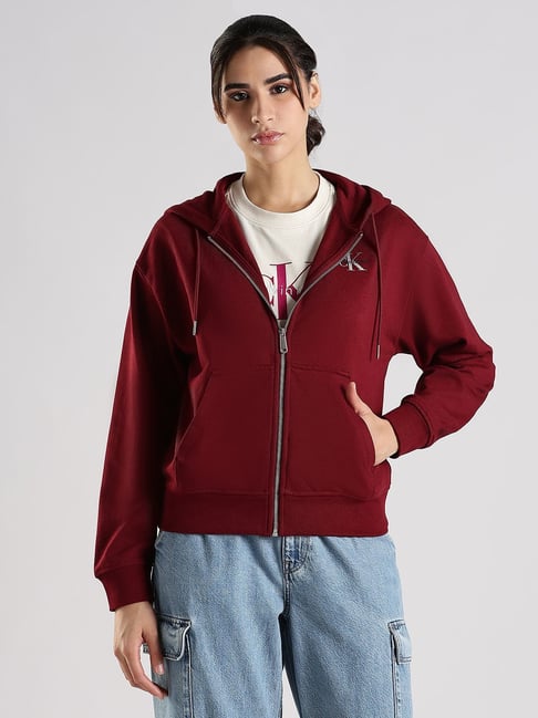 Calvin Klein Jeans Red Cotton Regular Fit Hoodie