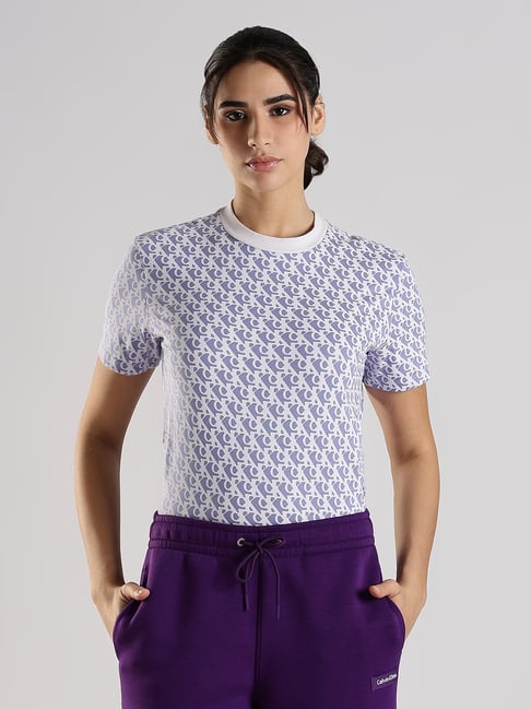 Calvin Klein Jeans Purple Cotton Regular Fit Logo Printed T-Shirt