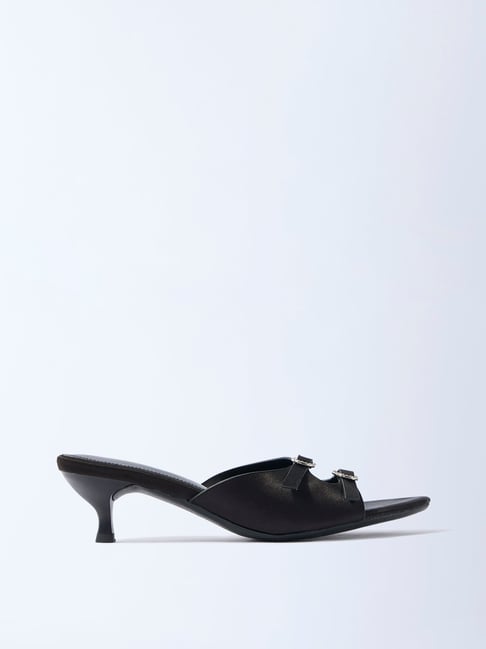 LUNA BLU by Westside Black Diamante-Detailed Kitten-Heel Sandals-picture-11