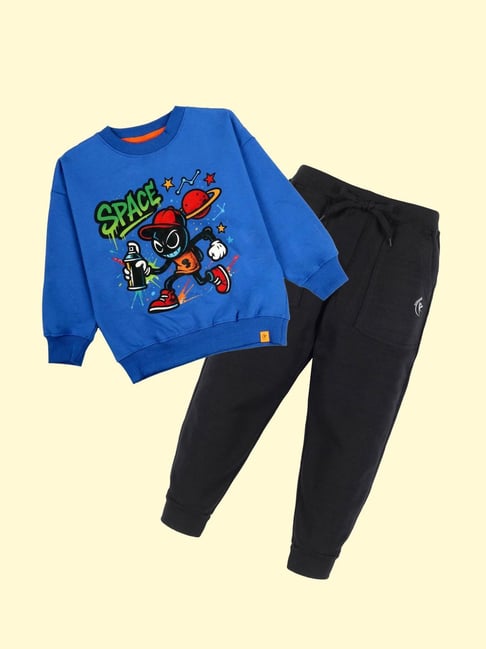 Kiddopanti Kids Royal Blue & Black Printed Track Suits-picture-26