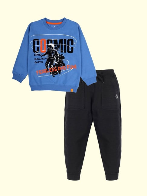 Kiddopanti Kids Dust Blue & Black Printed Track Suits-picture-21